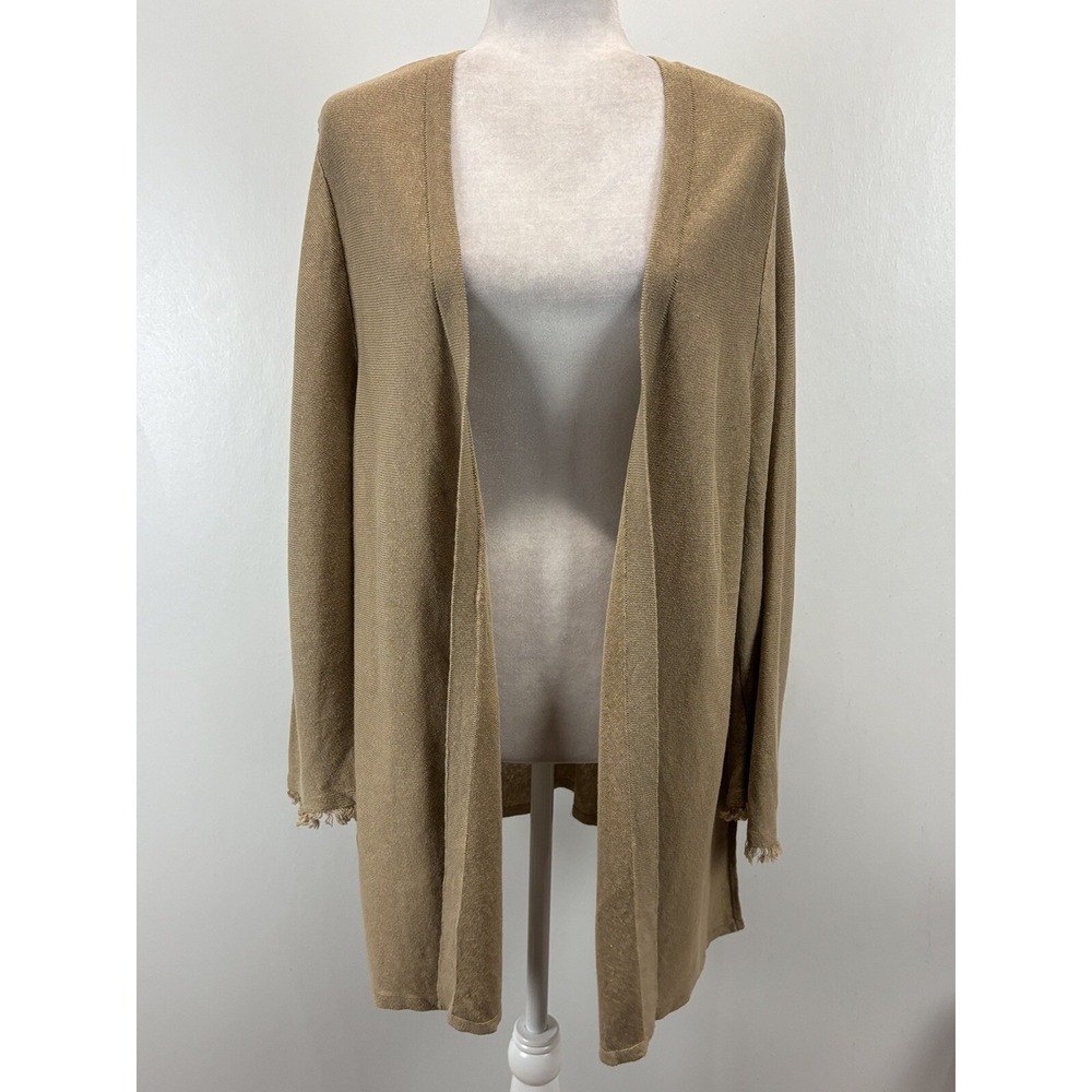 J. Jill Linen Blend Cardigan Sweater Size Large Open Front Tan